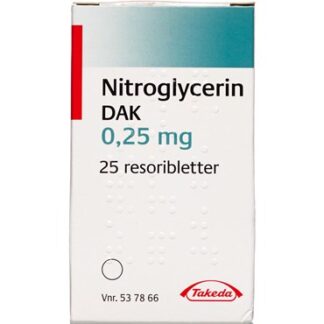 Nitroglycerin "DAK" 0,25 mg 25 stk Resoribletter, sublinguale - Takeda pharma a/s