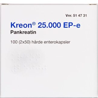 Kreon Lipase 25.000 EP-e (Håndkøb, apoteksforbeholdt) 100 stk Enterokapsler, hårde - 2care4