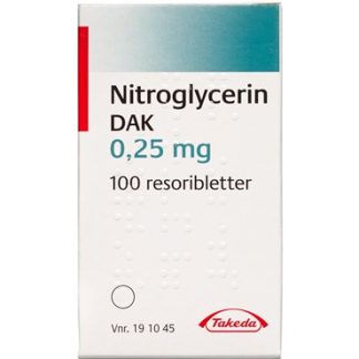 Nitroglycerin "DAK" 0,25 mg 100 stk Resoribletter, sublinguale - Takeda pharma a/s